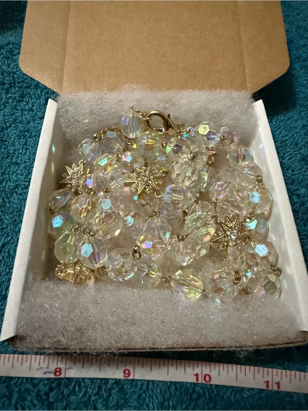 Aurora Crystal Star Necklace in Iridescent Gold - Lightweight beads